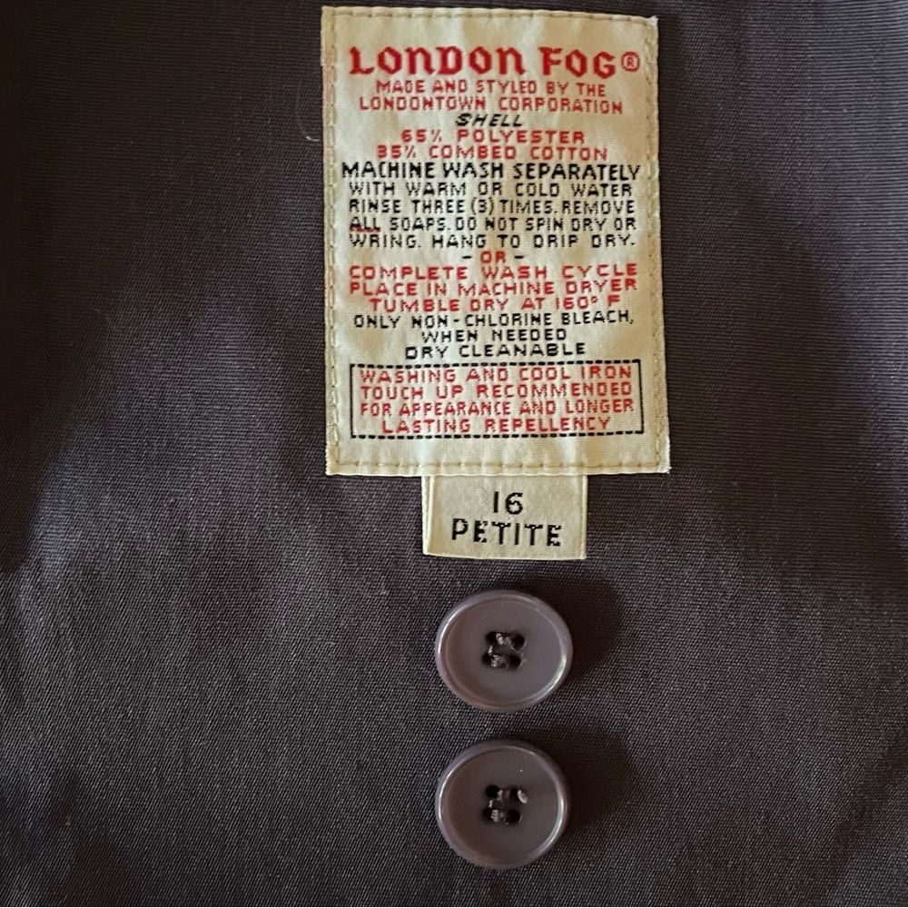 London Fog Vintage Women Double Breasted Belted Purple Trench Rain Coat Size 16P - Picture 12 of 13